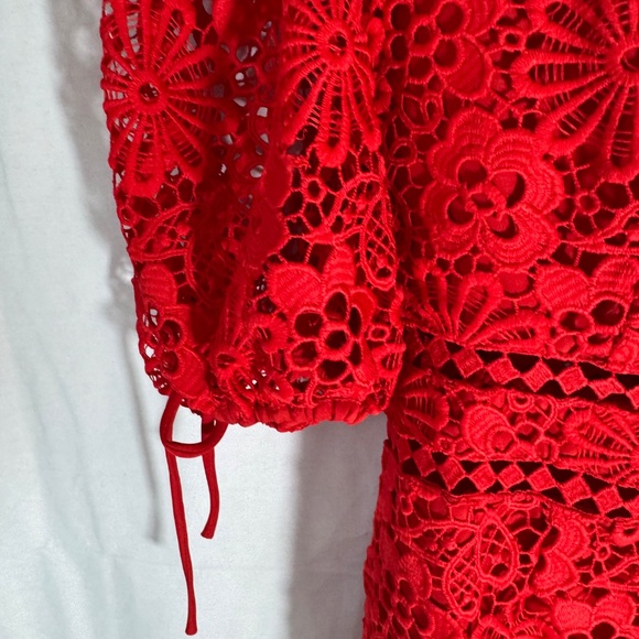 ASOS Red Lace Tie Sleeve Mini Tea Dress Sz 12 - Picture 4 of 7